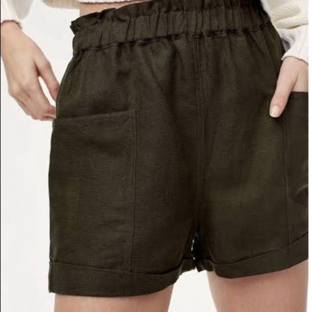 Wilfred Dark Olive Elastic-Waist Bermuda Shorts Linen Blend M Gorpcore Grunge